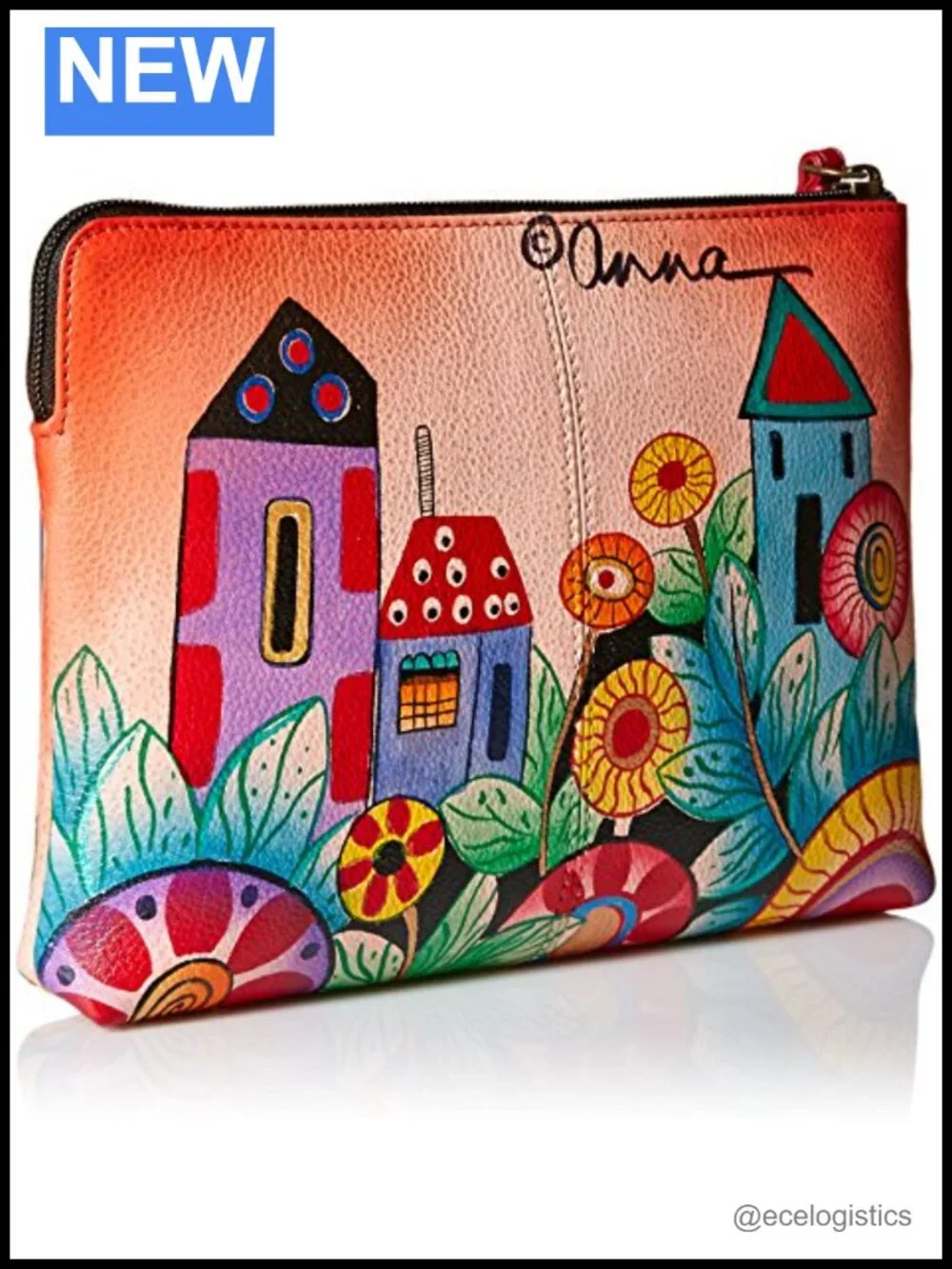 Hand Painted Genuine Leather Wristlet Clutch Women's Art